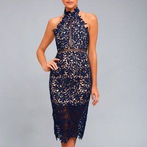Lulu's Divine Destiny Navy Blue Lace Midi Dress Size XL